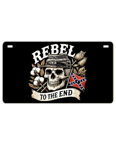 Rebel to the End skull and flag sublimated motorcycle tag